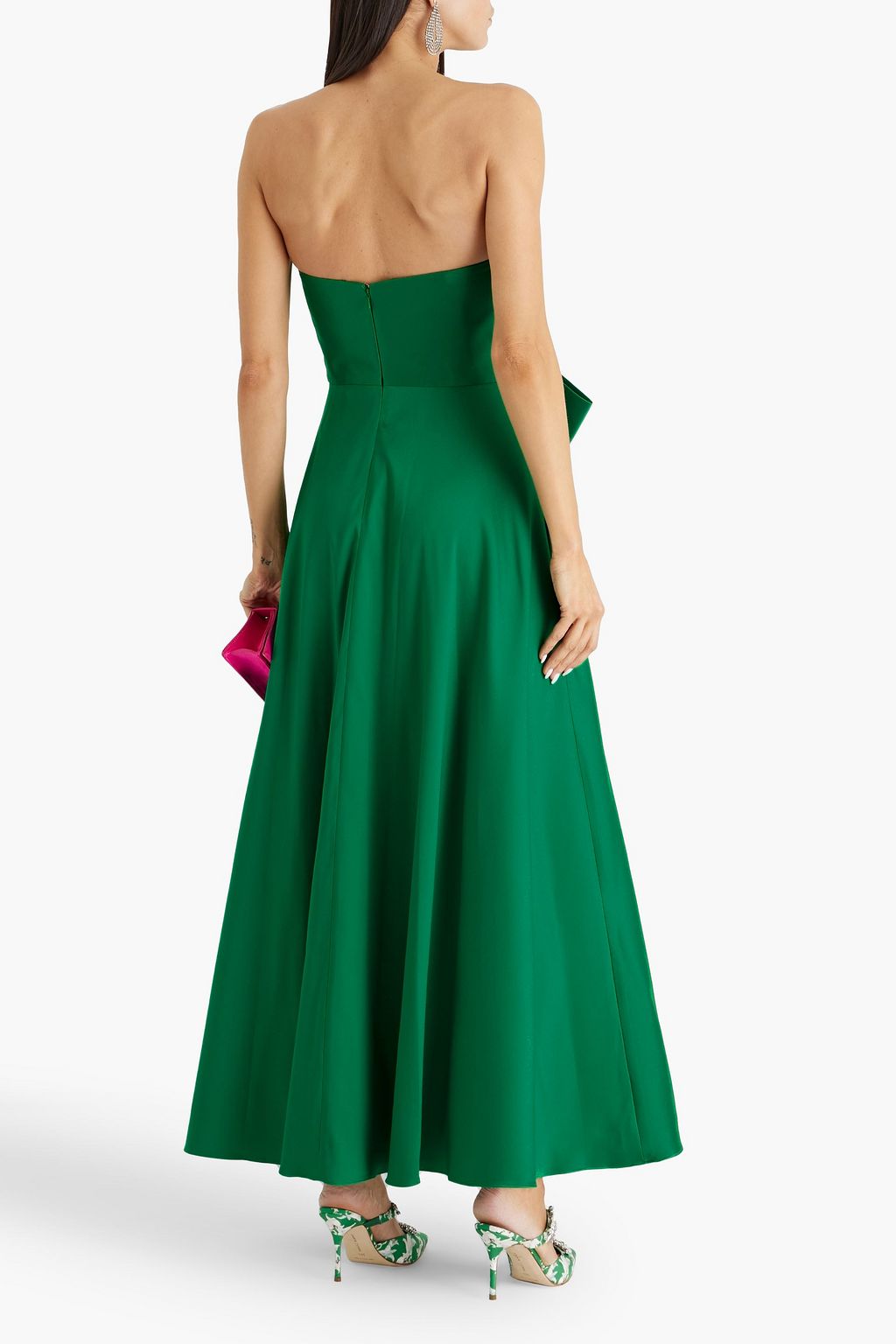 BADGLEY MISCHKA فستان سهرة من دون حمالات من ساتان التويل مزين بربطة على شكل فراشة