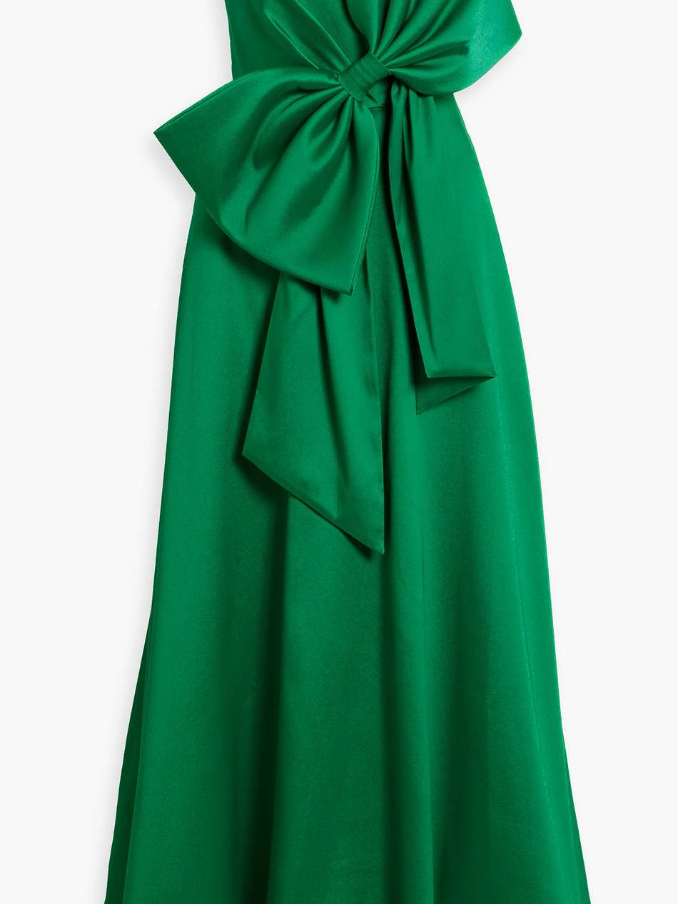 strapless bow-detailed satin-twill gown