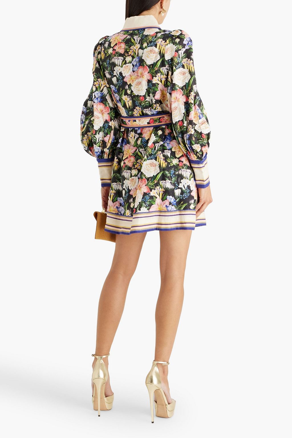 ZIMMERMANN Belted floral-print linen mini shirt dress
