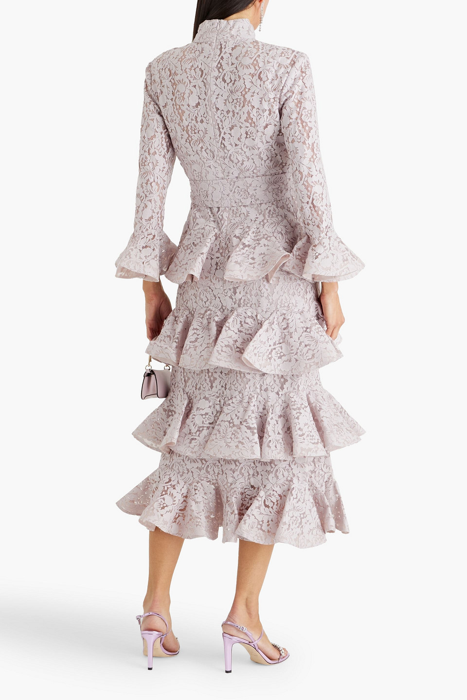 Zimmermann Tiered Cotton-blend Corded Lace Midi Dress In Lilac