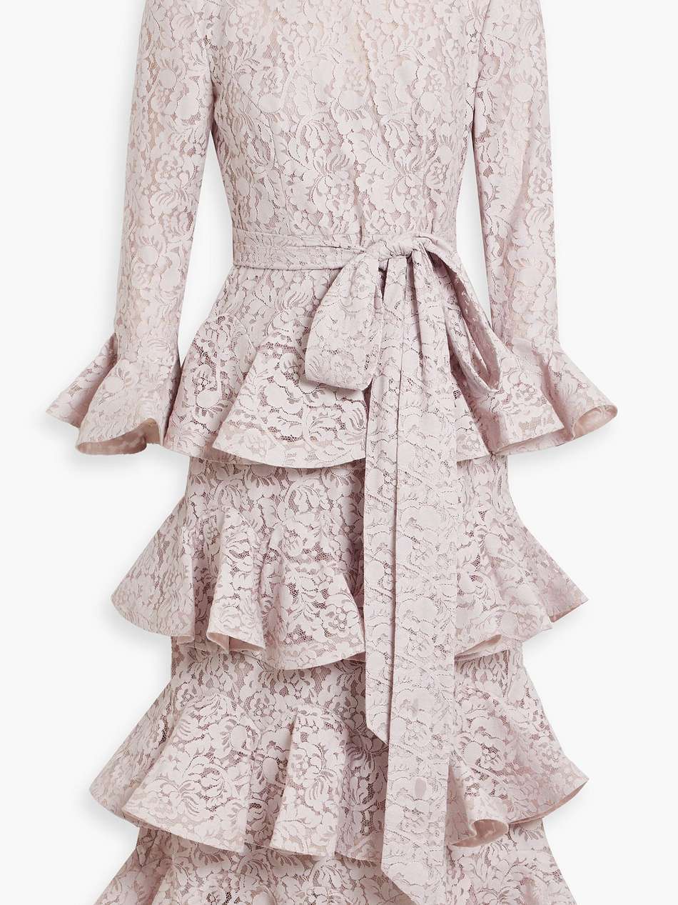 tiered cotton-blend corded lace midi dress