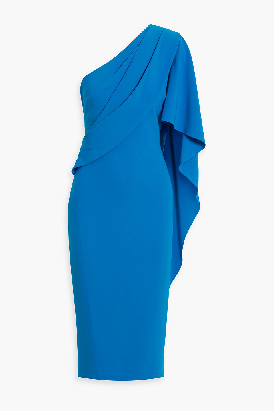 Badgley Mischka One-sleeve Draped Crepe Midi Dress In Cobalt Blue
