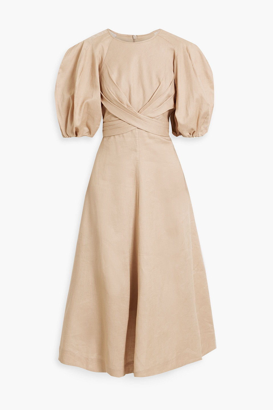 Zimmermann Draped Linen Midi Dress In Beige