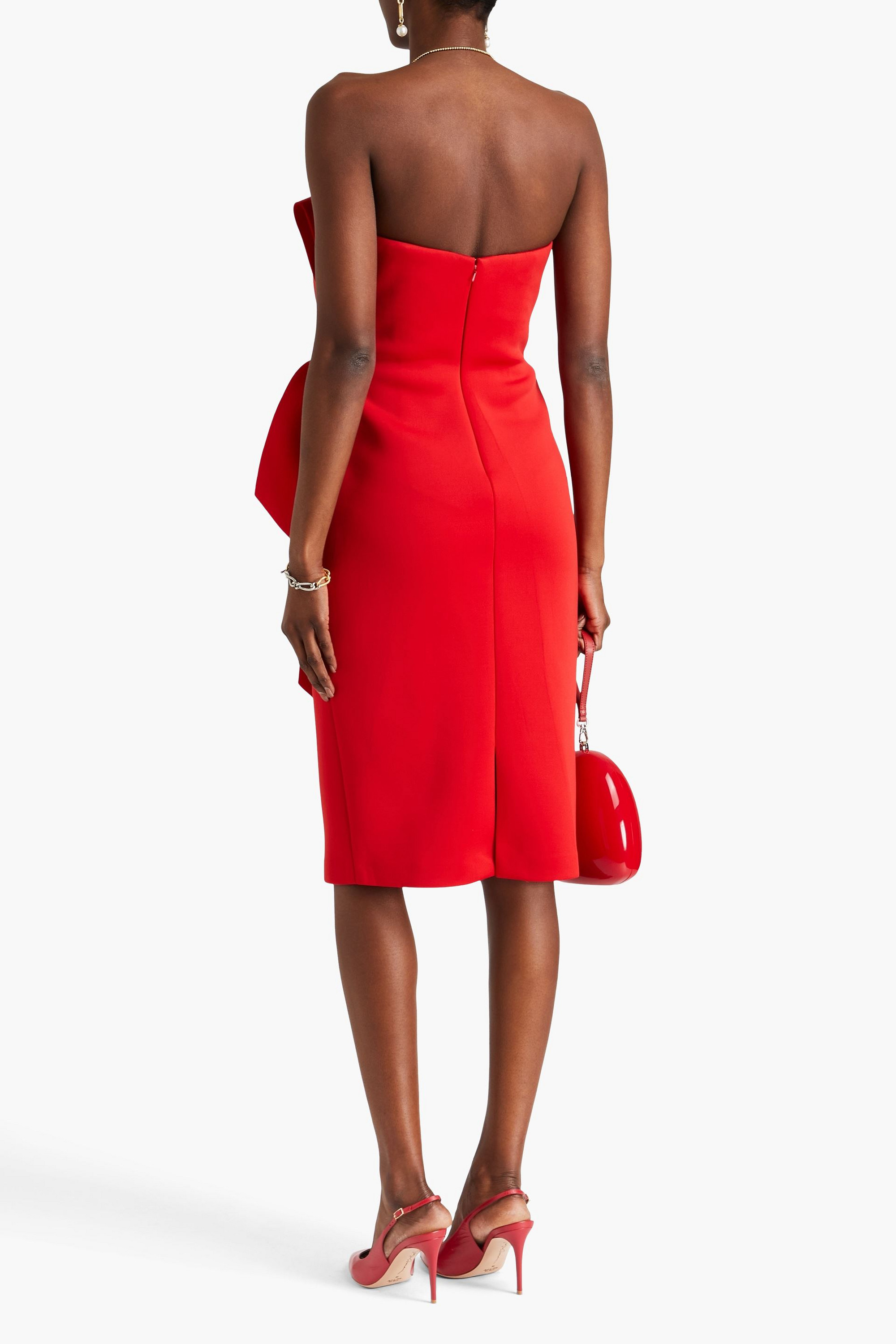 Badgley Mischka Strapless bow-detailed scuba midi dress thumbnail