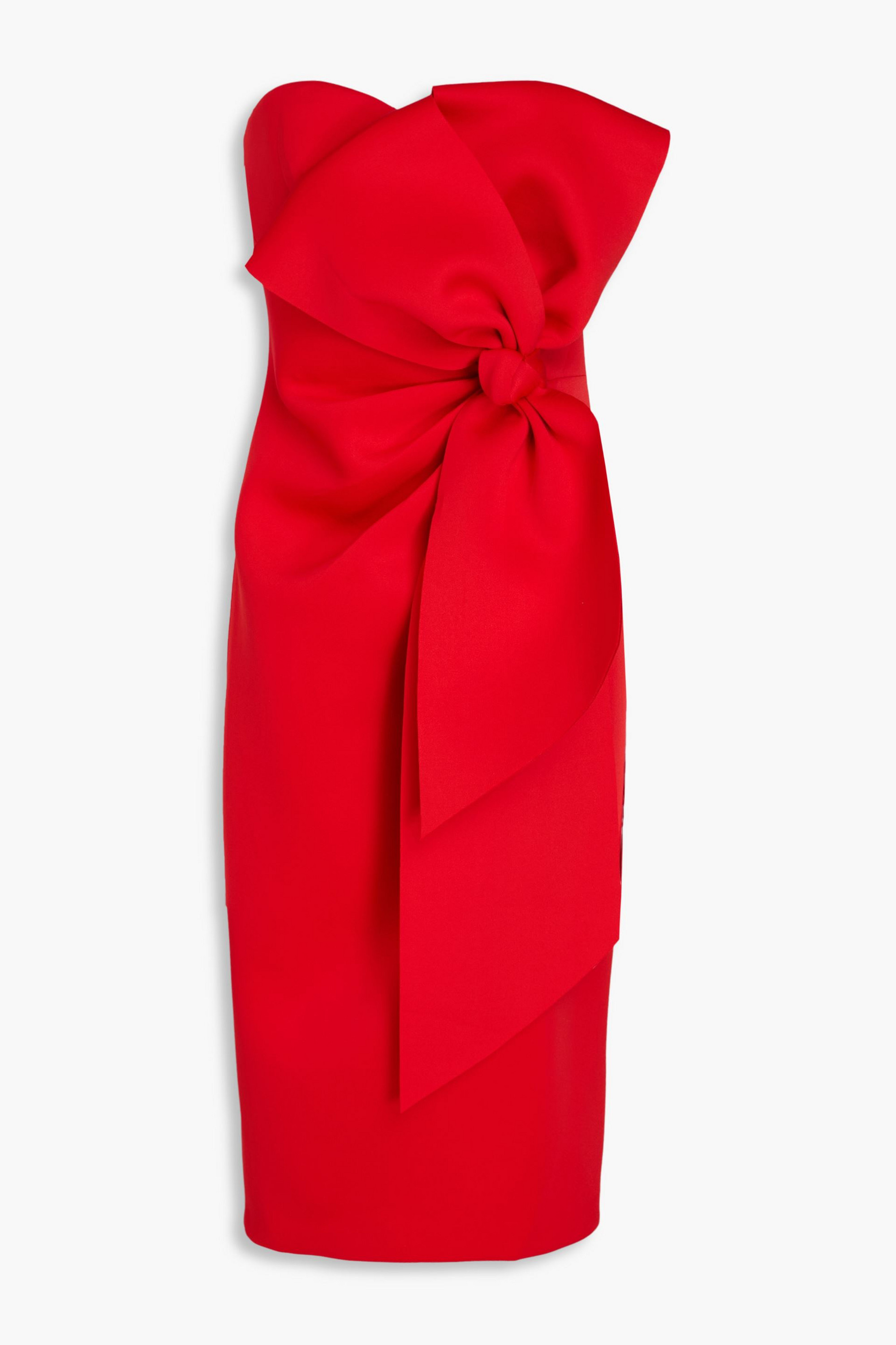 Badgley Mischka Strapless bow-detailed scuba midi dress thumbnail