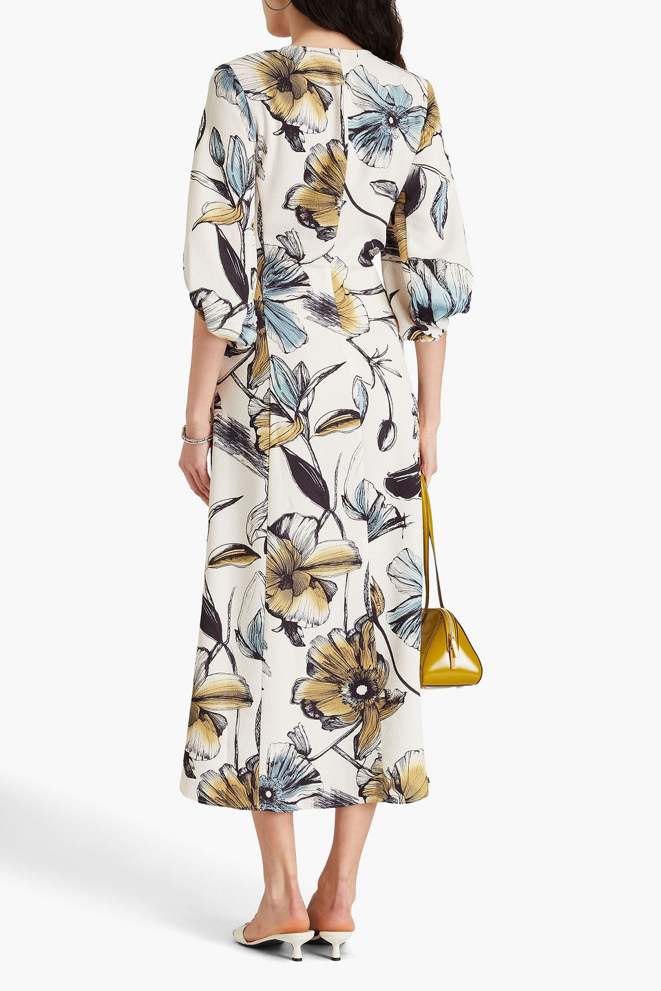 Shop Stine Goya Floral-print Jacquard Midi Dress In Elfenbein