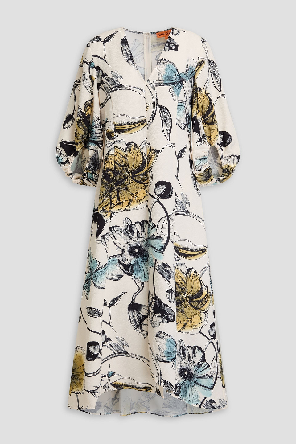 Shop Stine Goya Floral-print Jacquard Midi Dress In Elfenbein
