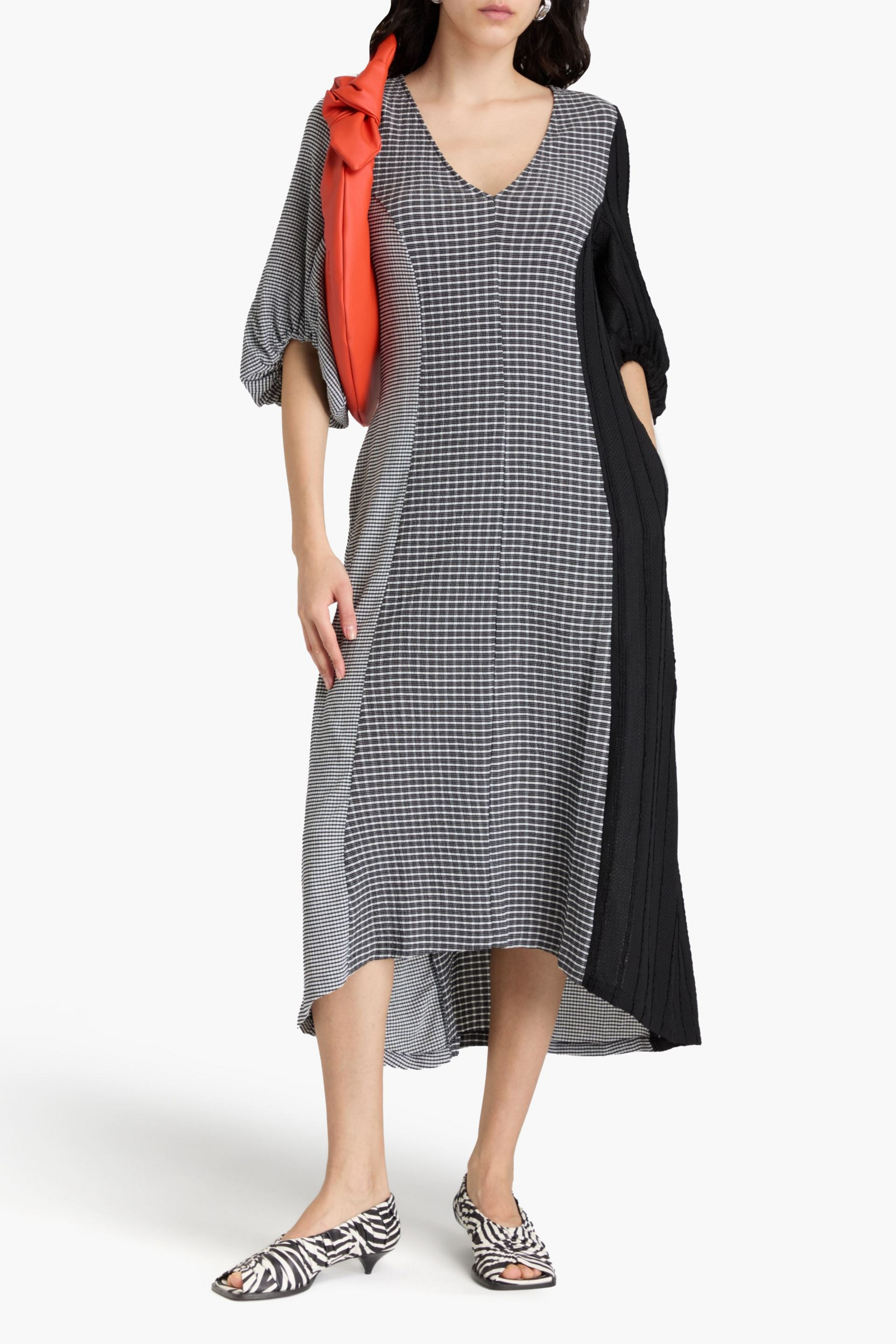 Stine Goya Patchwork seersucker midi dress