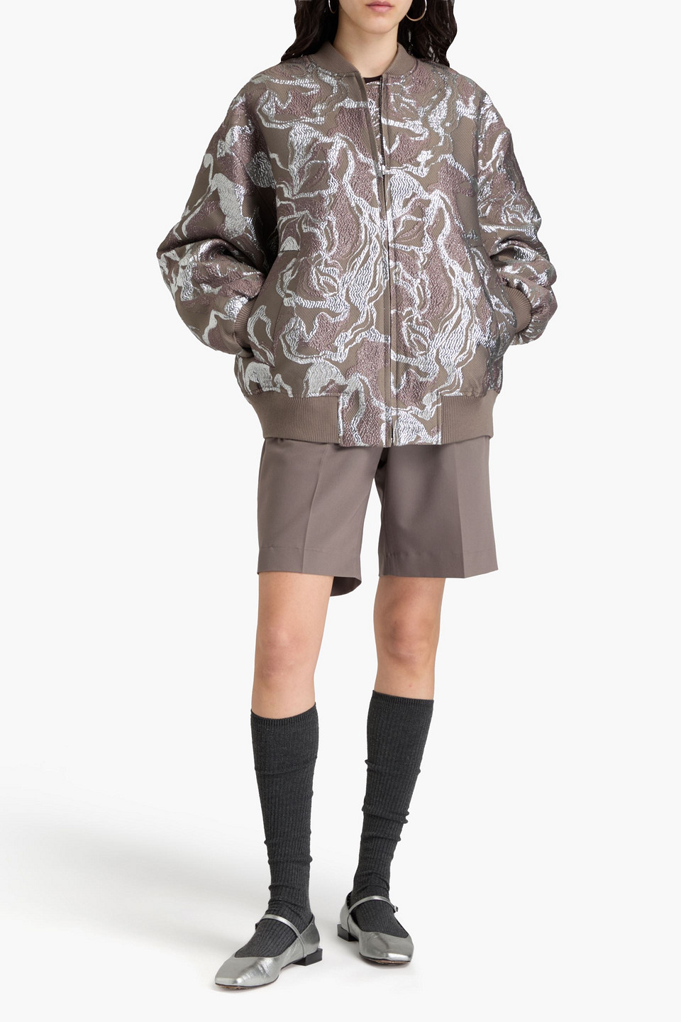 STINE GOYA OVERSIZED METALLIC BROCADE BOMBER JACKET 