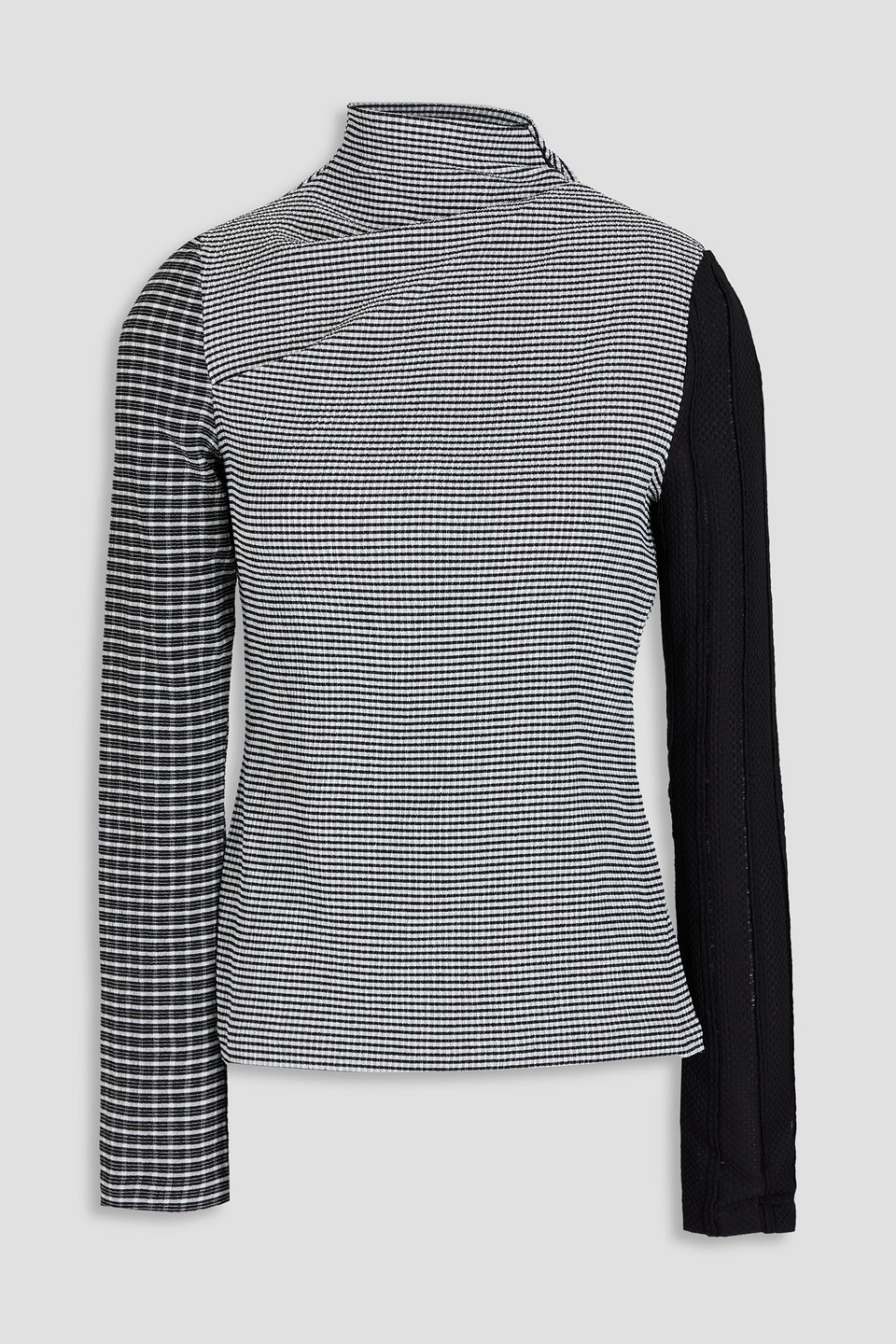 Patchwork seersucker turtleneck top