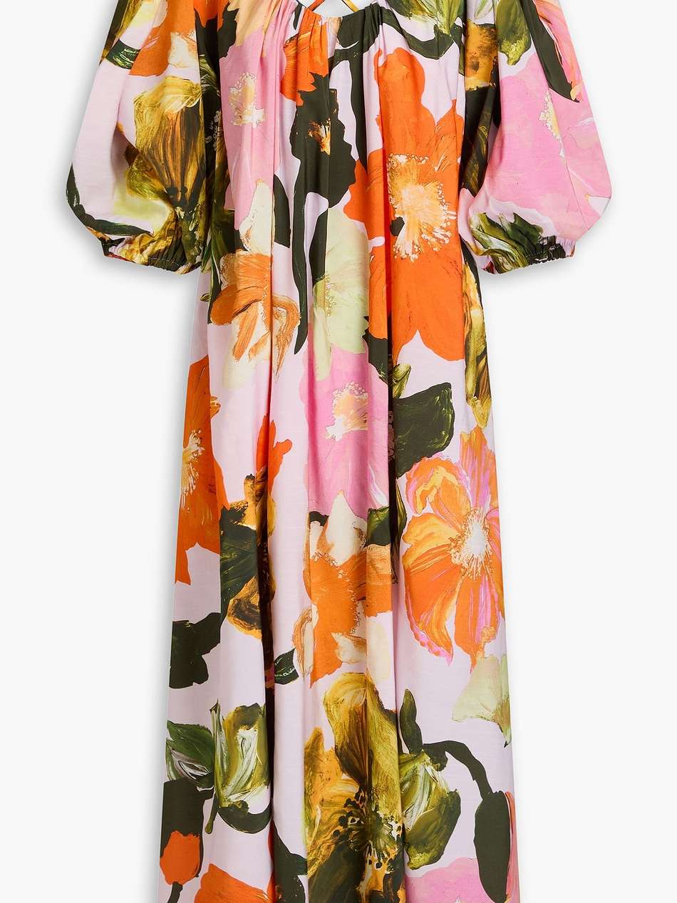 floral-print slub woven midi dress