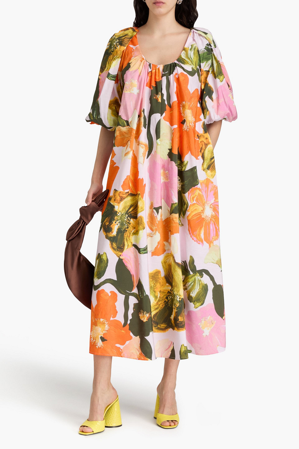 Stine Goya Midikleid Aus Webstoff Mit Flammgarneffekt Und Floralem Print In Baby-pink