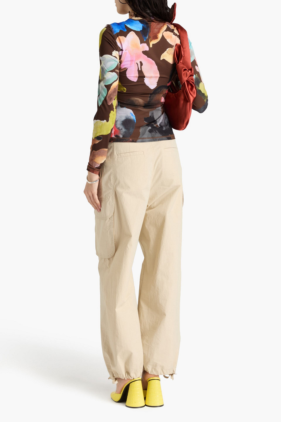 Shop Stine Goya Floral-print Stretch-jersey Turtleneck Top In Schokolade