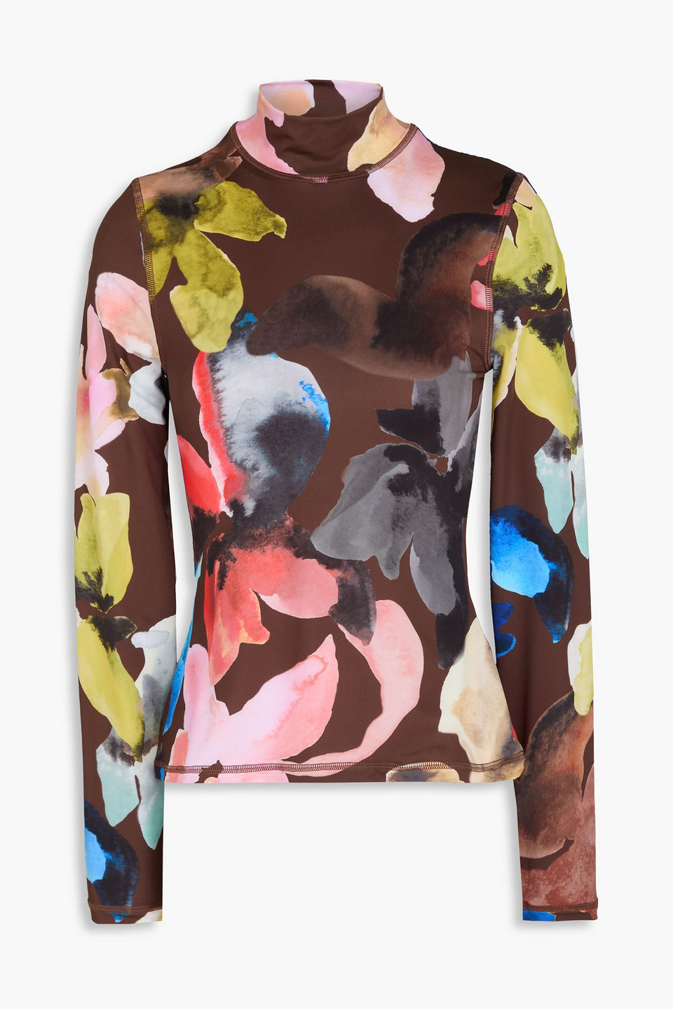 Stine Goya Rollkragenoberteil Aus Stretch-jersey Mit Floralem Print In Schokolade