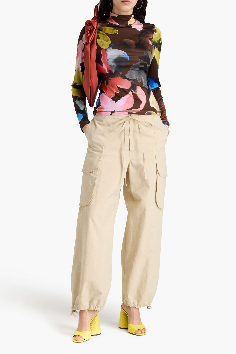 Shop Stine Goya Floral-print Stretch-jersey Turtleneck Top In Schokolade