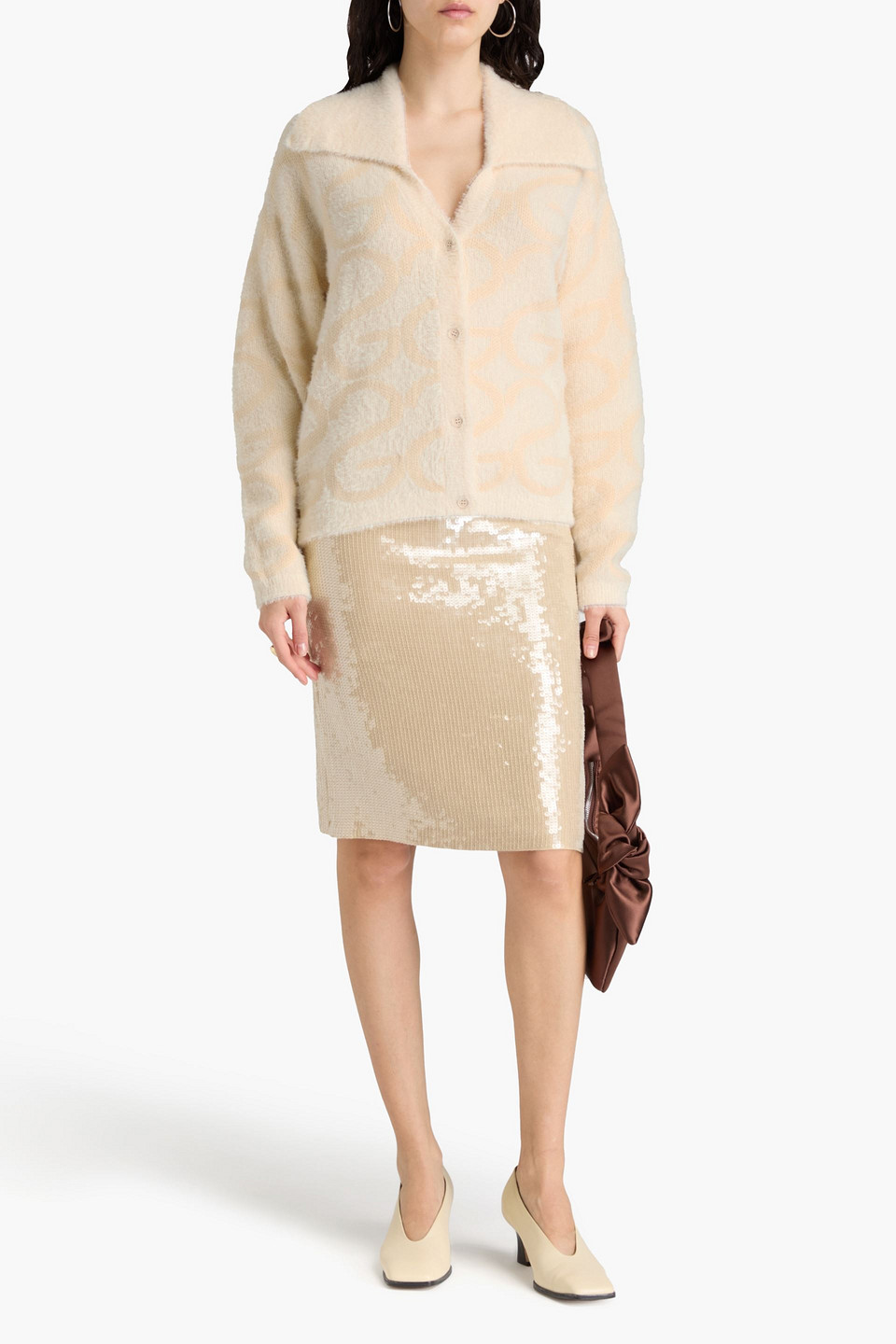 Shop Stine Goya Jacquard-knit Cardigan In Creme