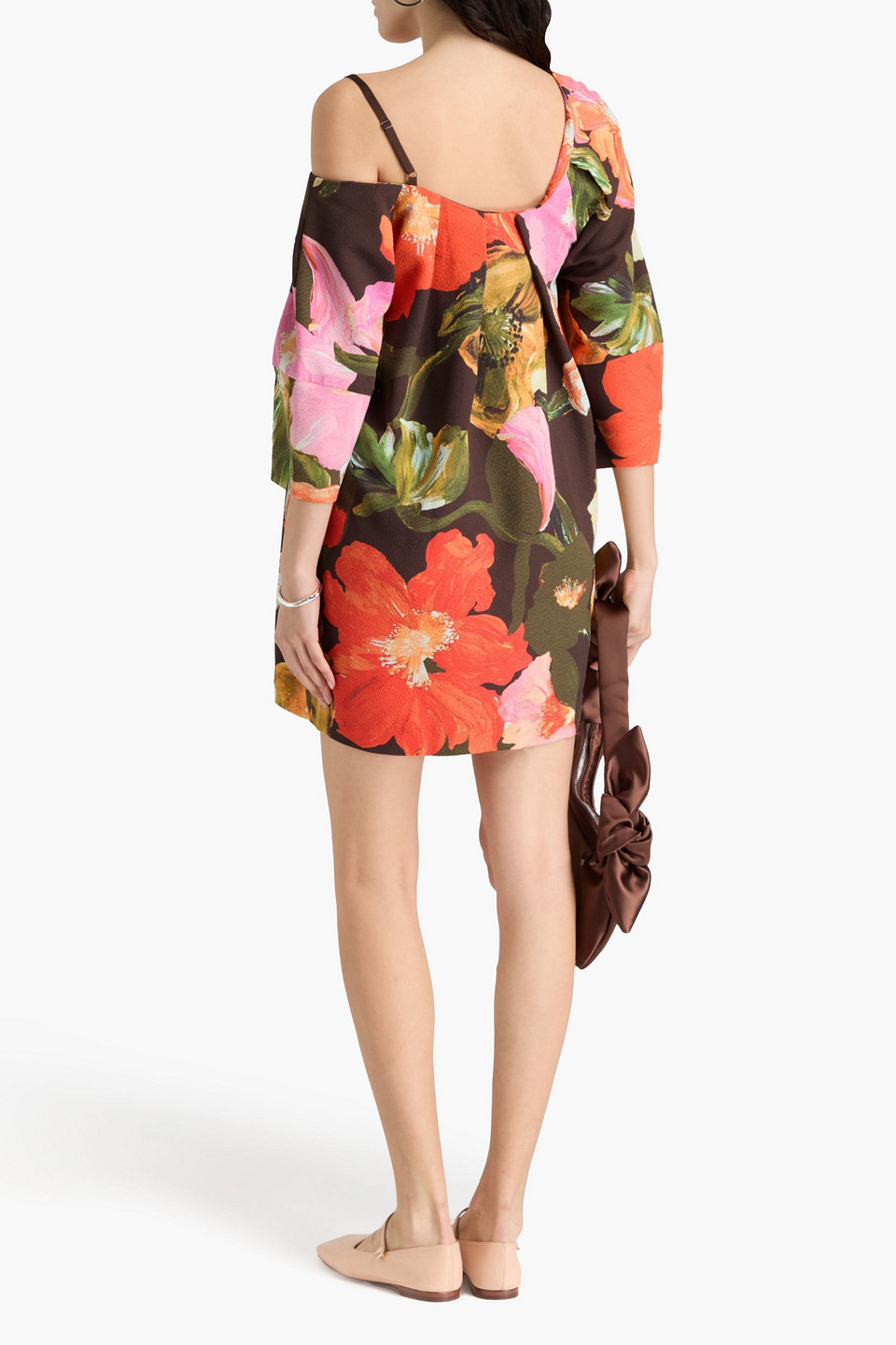 STINE GOYA ONE-SHOULDER FLORAL-PRINT JACQUARD MINI DRESS