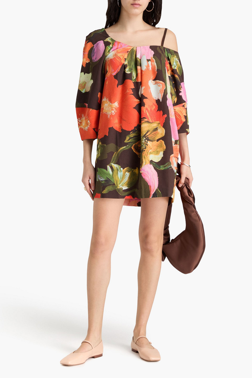 STINE GOYA ONE-SHOULDER FLORAL-PRINT JACQUARD MINI DRESS