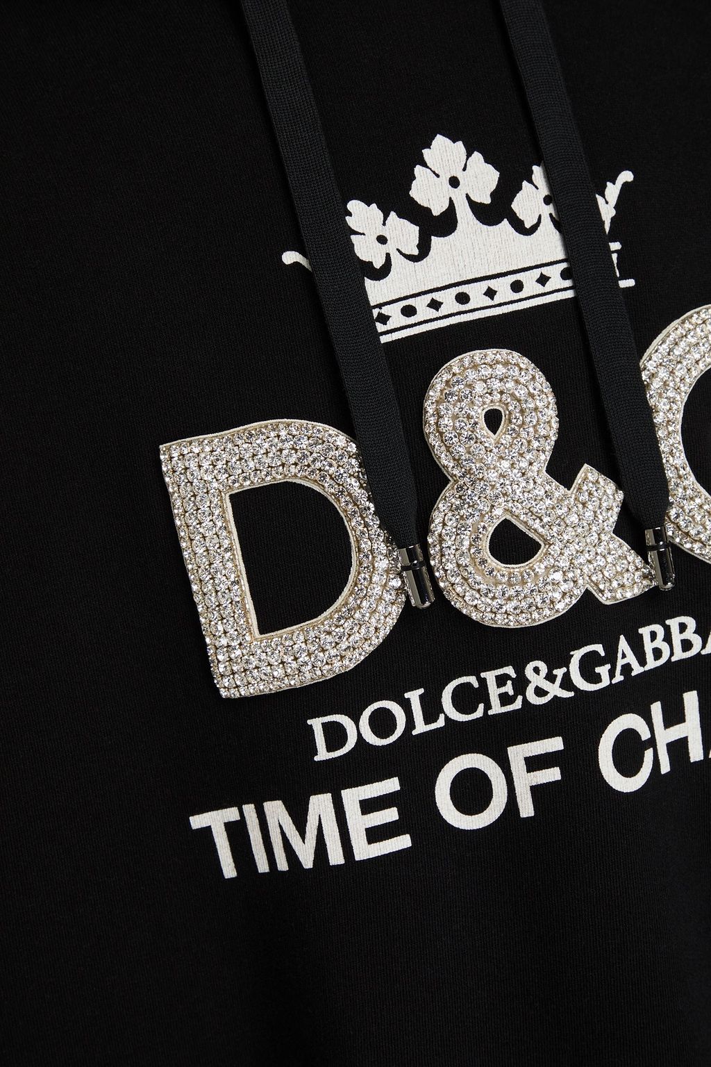 DOLCE&GABBANA كنزة هودي من صوف قطني ناعم مزينة بطبعات والكريستال