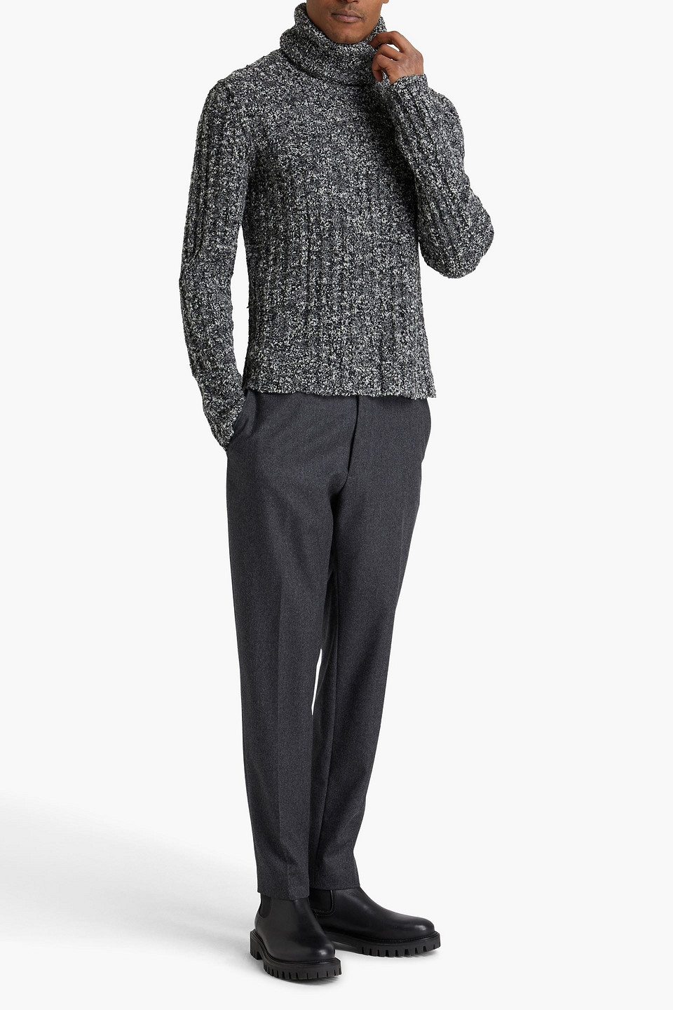  Dolce&gabbana - Melierter Rollkragenpullover Aus Bouclé-strick Aus Einer Wollmischung - Schwarz - It 44 