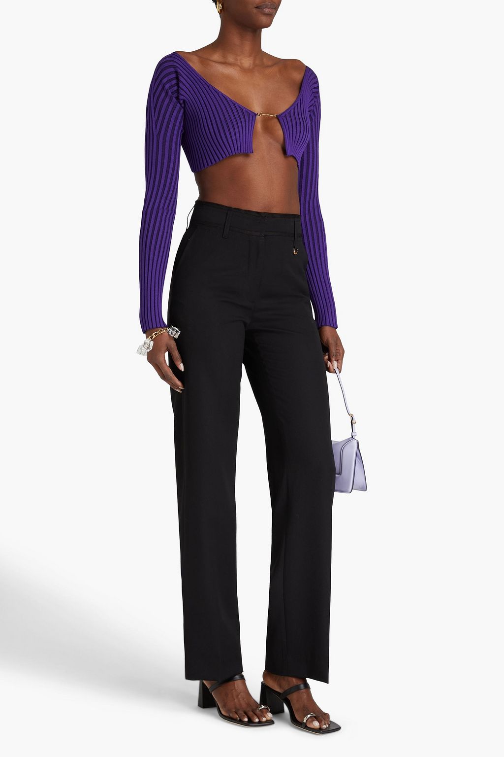 JACQUEMUS Pralù cropped embellished ribbed-knit top