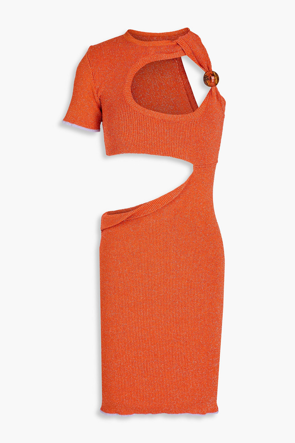 Jacquemus Brilho Cutout Metallic Ribbed-knit Mini Dress In Orange