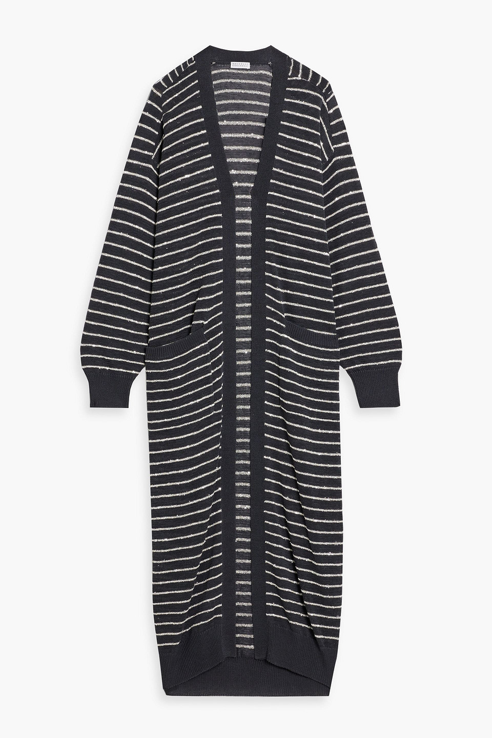 Brunello Cucinelli Sequin-embellished Striped Cotton Cardigan In Midnight Blue