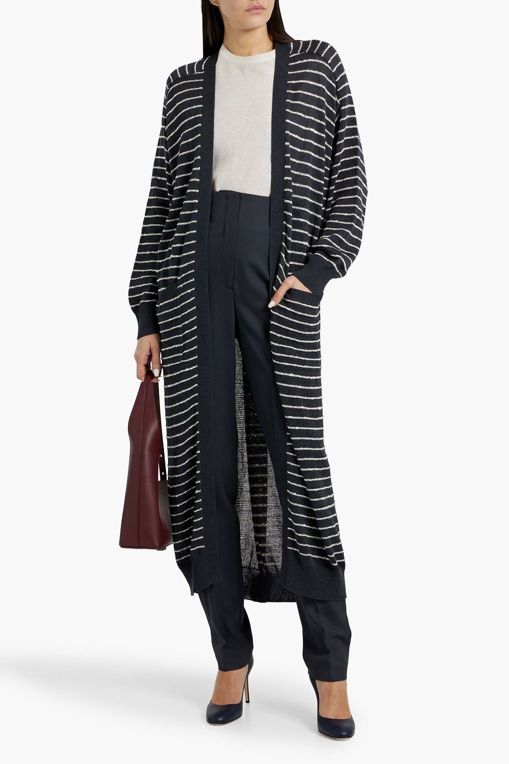 BRUNELLO CUCINELLI Sequin-embellished striped cotton cardigan