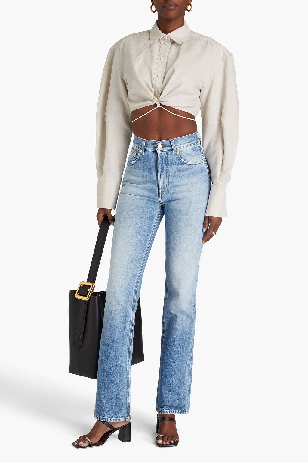 JACQUEMUS قميص من مزيج الكتّان والقطن بأجزاء مقصوصة