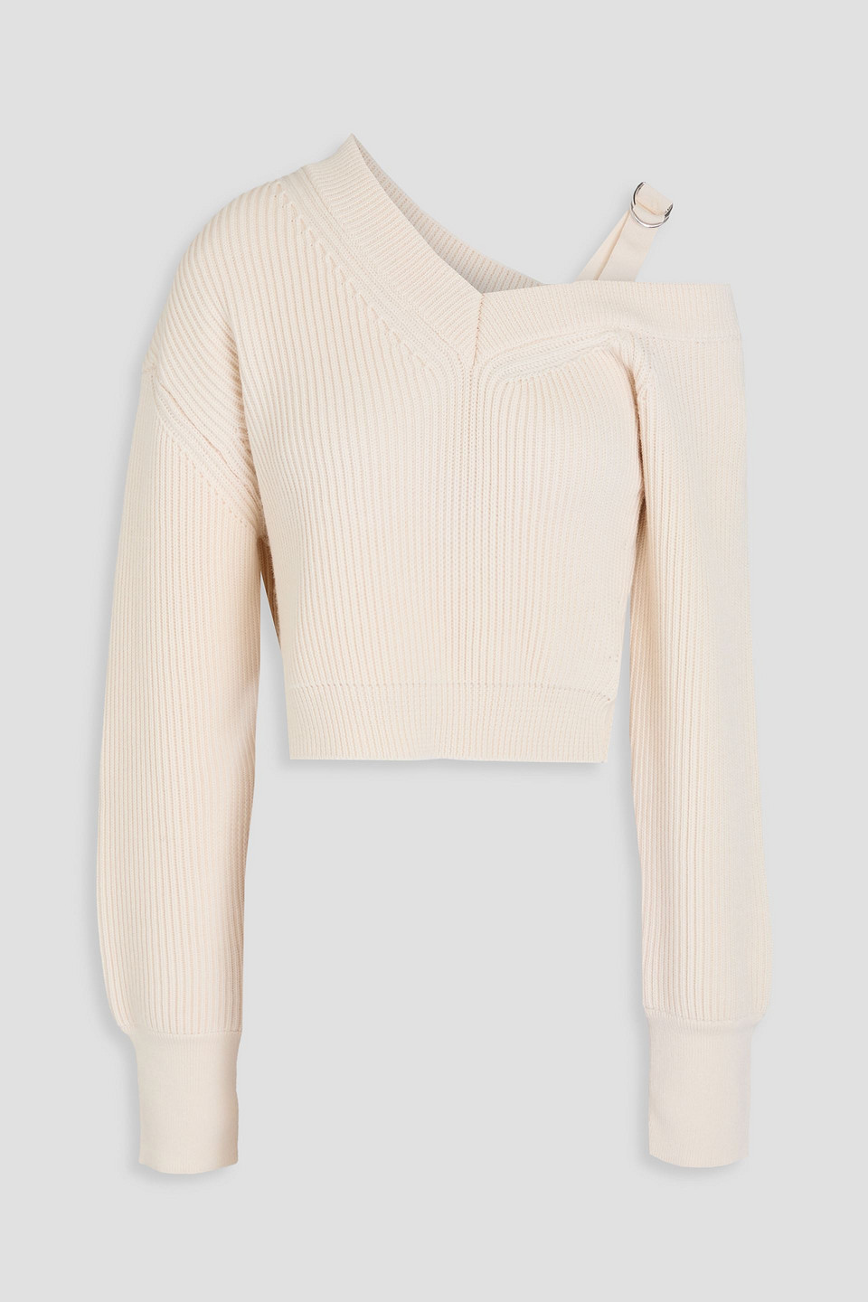 Jacquemus Seville Asymmetric Cropped Wool-blend Sweater In Ecru