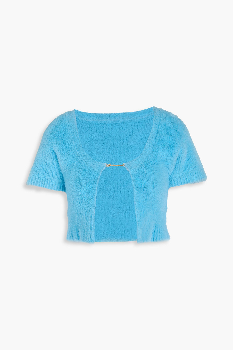 Jacquemus La Maille Neve Cropped Brushed Knitted Cardigan In Light Blue