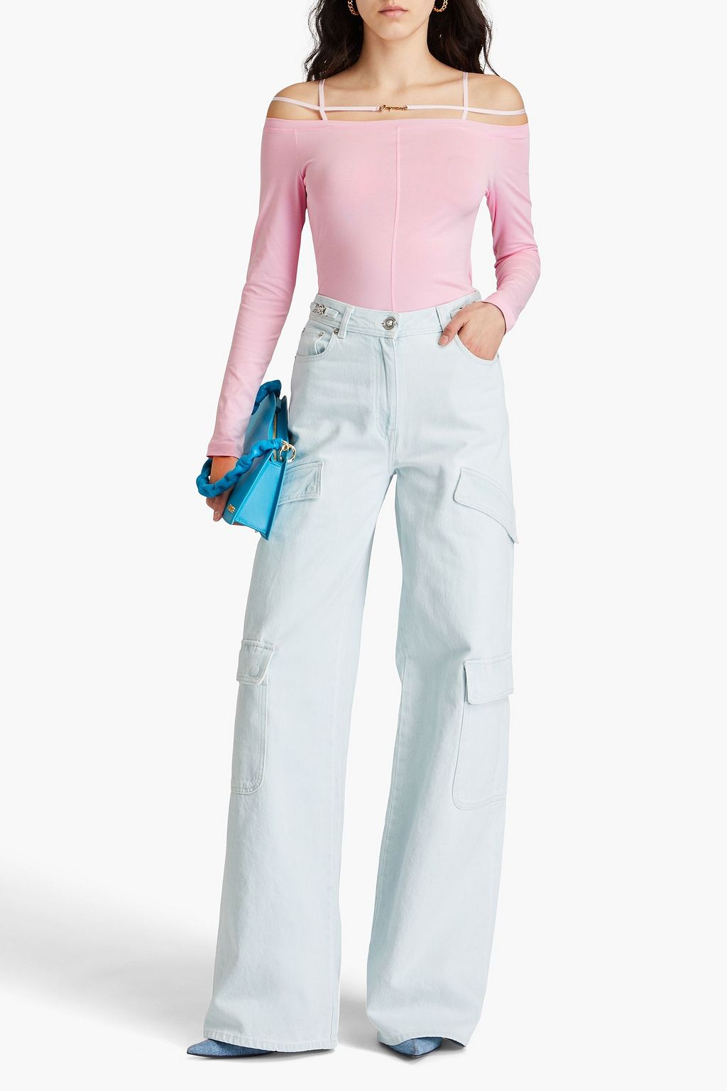 JACQUEMUS 오프 더 숄더 스트레치 코튼 저지 탑