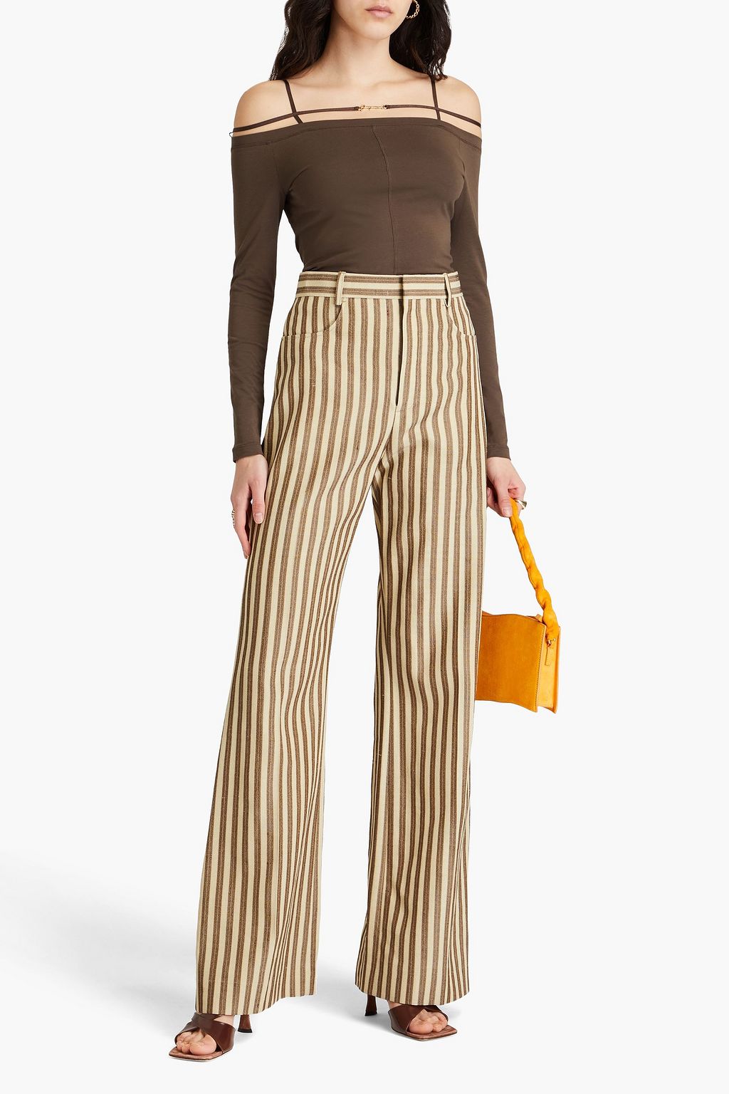 JACQUEMUS 오프 더 숄더 스트레치 코튼 저지 탑