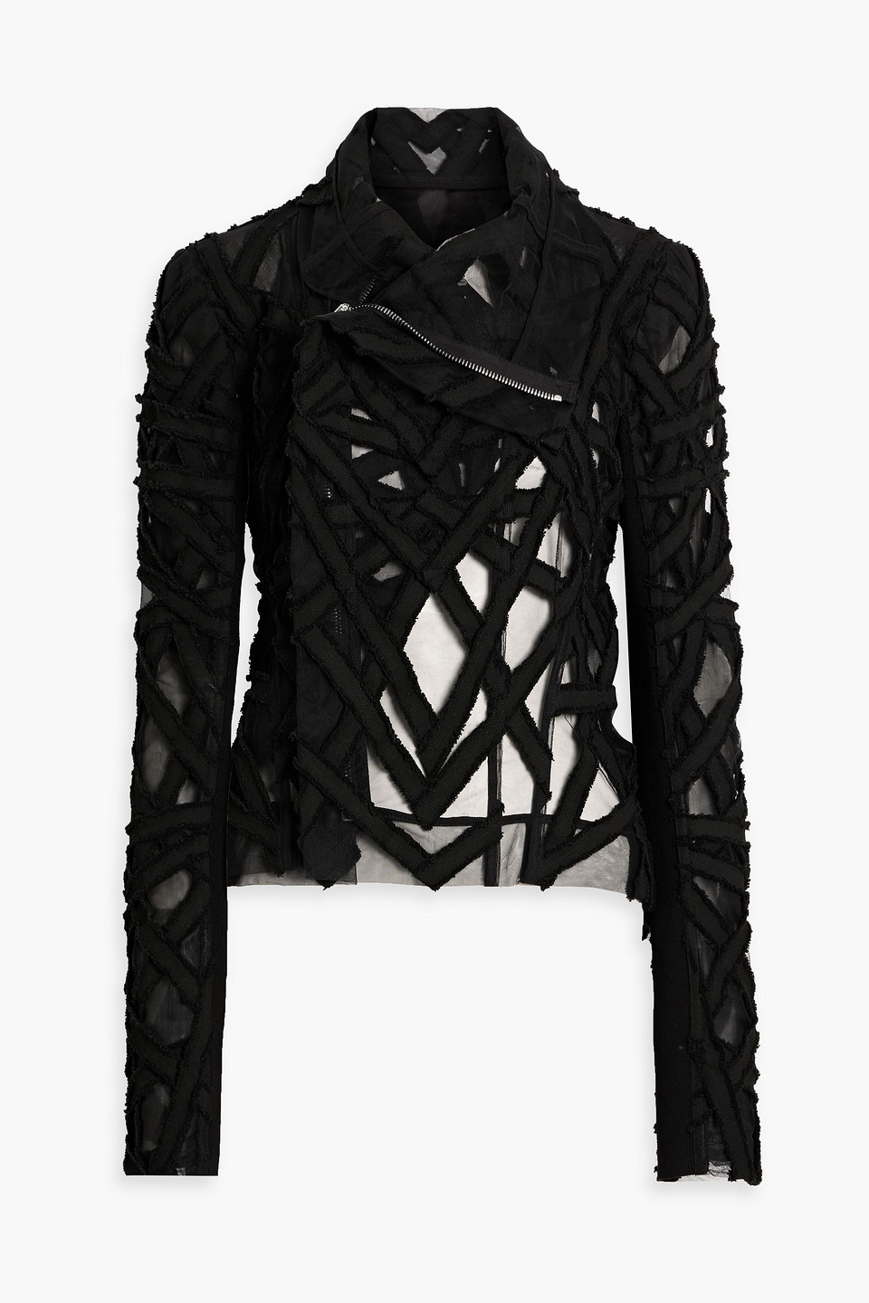 Rick Owens Distressed Tulle Biker Jacket In Black