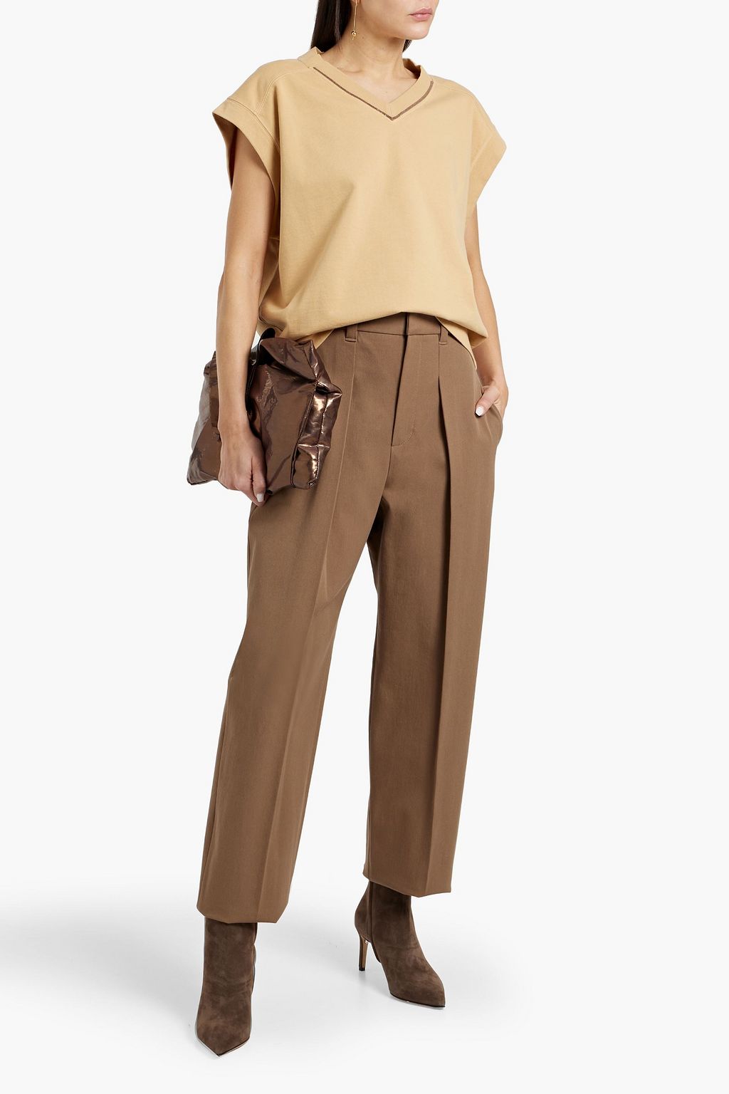 BRUNELLO CUCINELLI Bead-embellished French cotton-terry sweatshirt