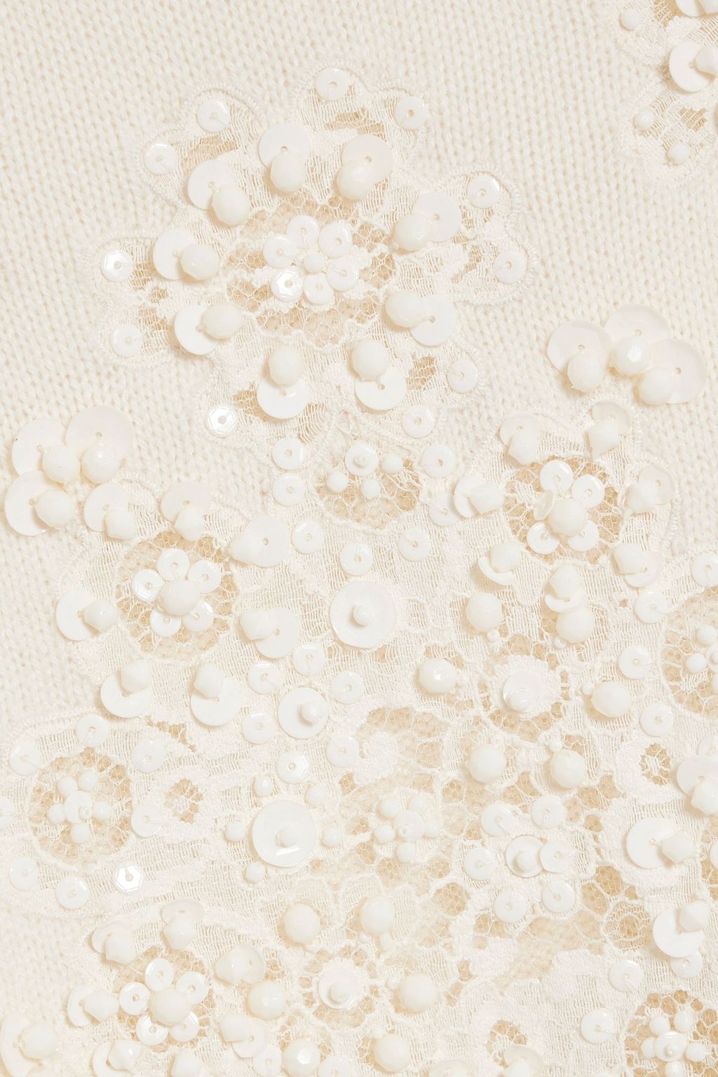 VALENTINO GARAVANI Embellished lace-paneled cashmere sweater