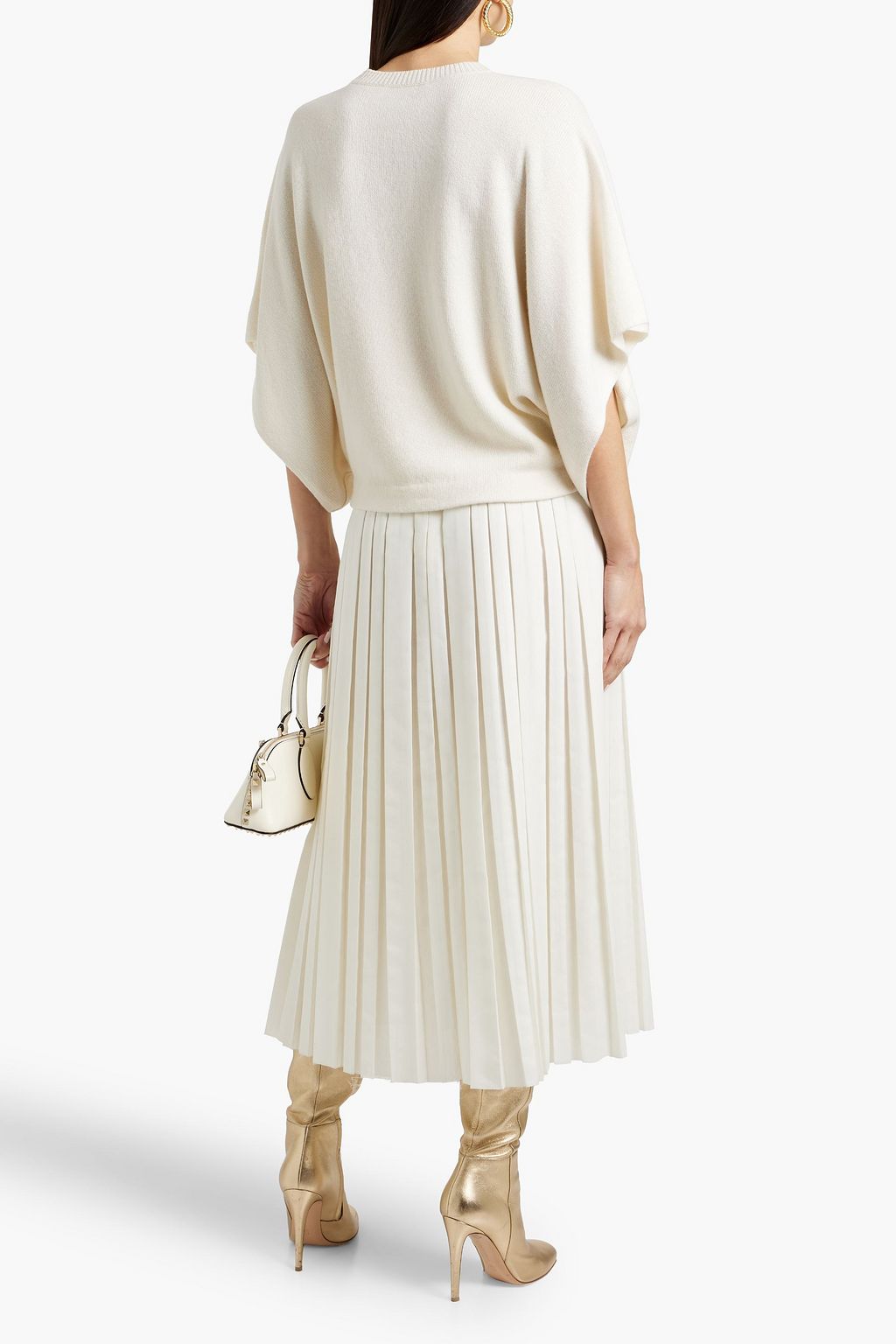 VALENTINO GARAVANI Embellished lace-paneled cashmere sweater