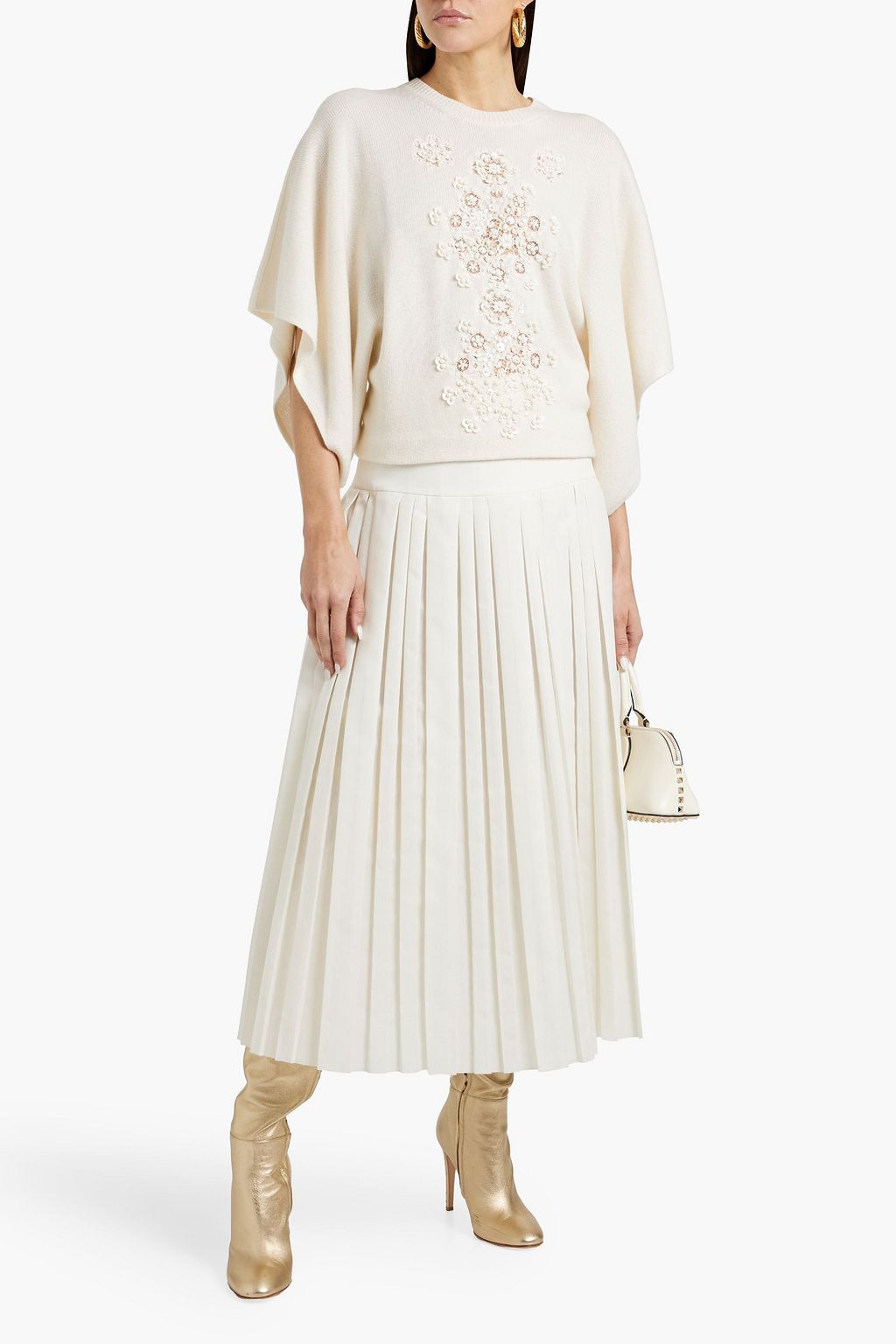 VALENTINO GARAVANI Embellished lace-paneled cashmere sweater