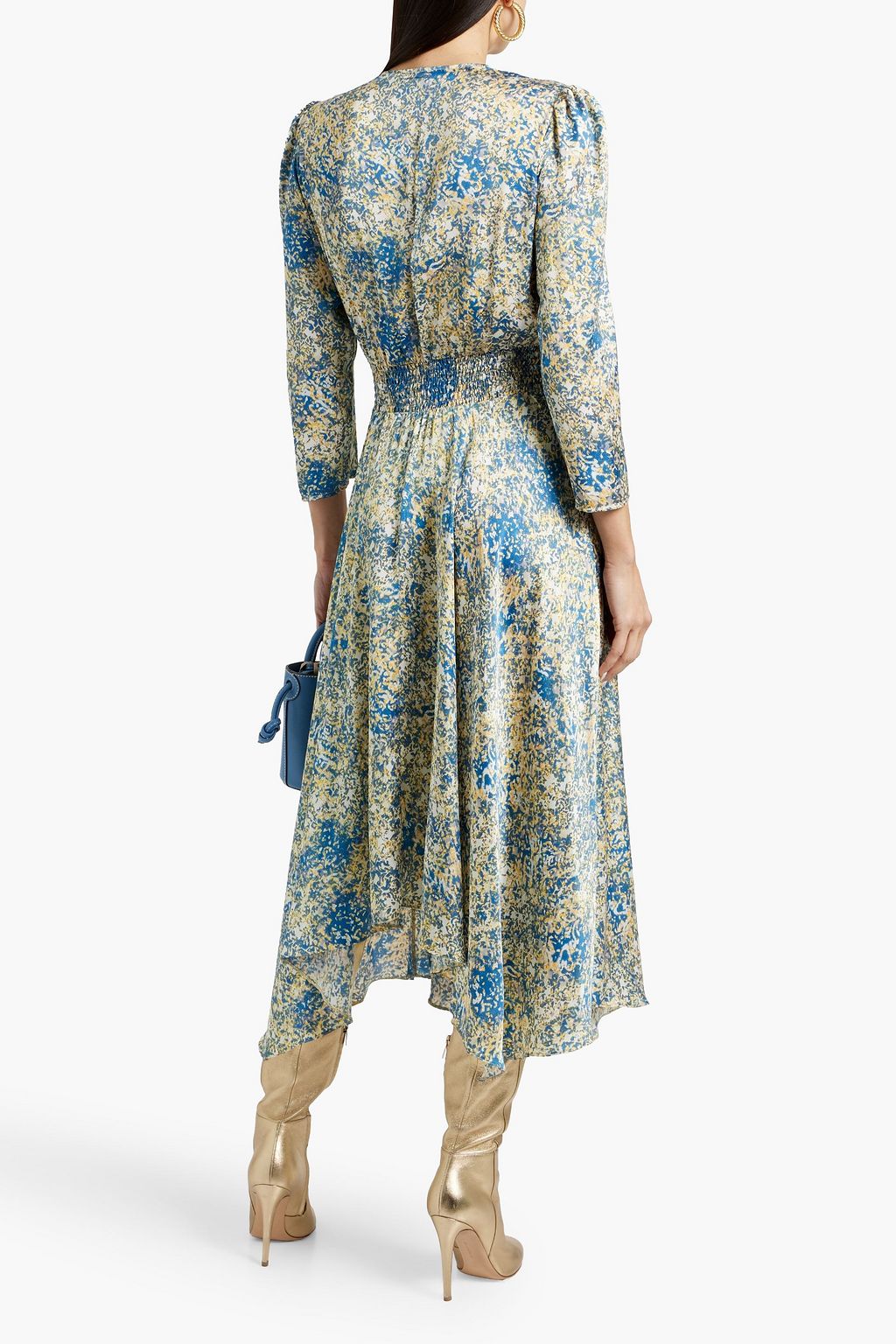 MAJE Asymmetric printed satin midi dress