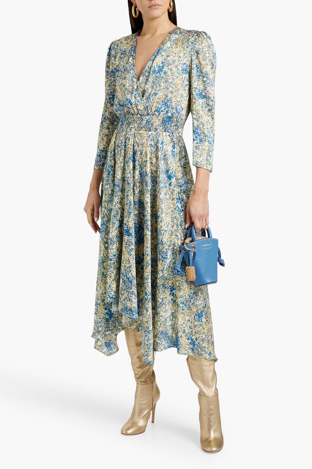 MAJE Asymmetric printed satin midi dress