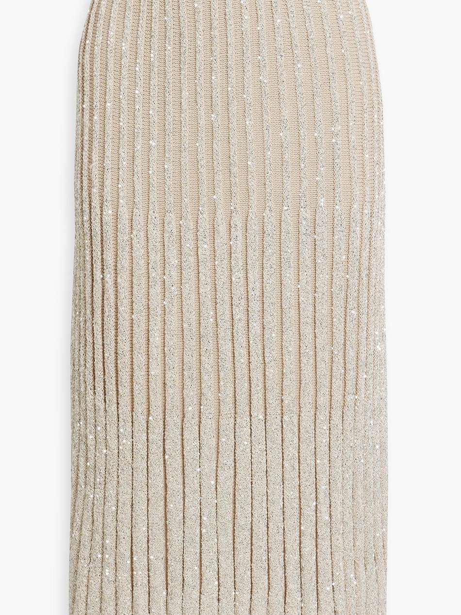 sequin-embellished ribbed crochet-knit midi skirt