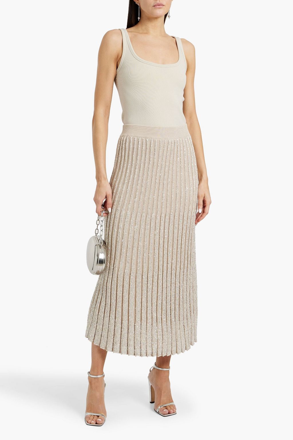 BRUNELLO CUCINELLI Ribbed sequin-embellished crochet-knit midi skirt