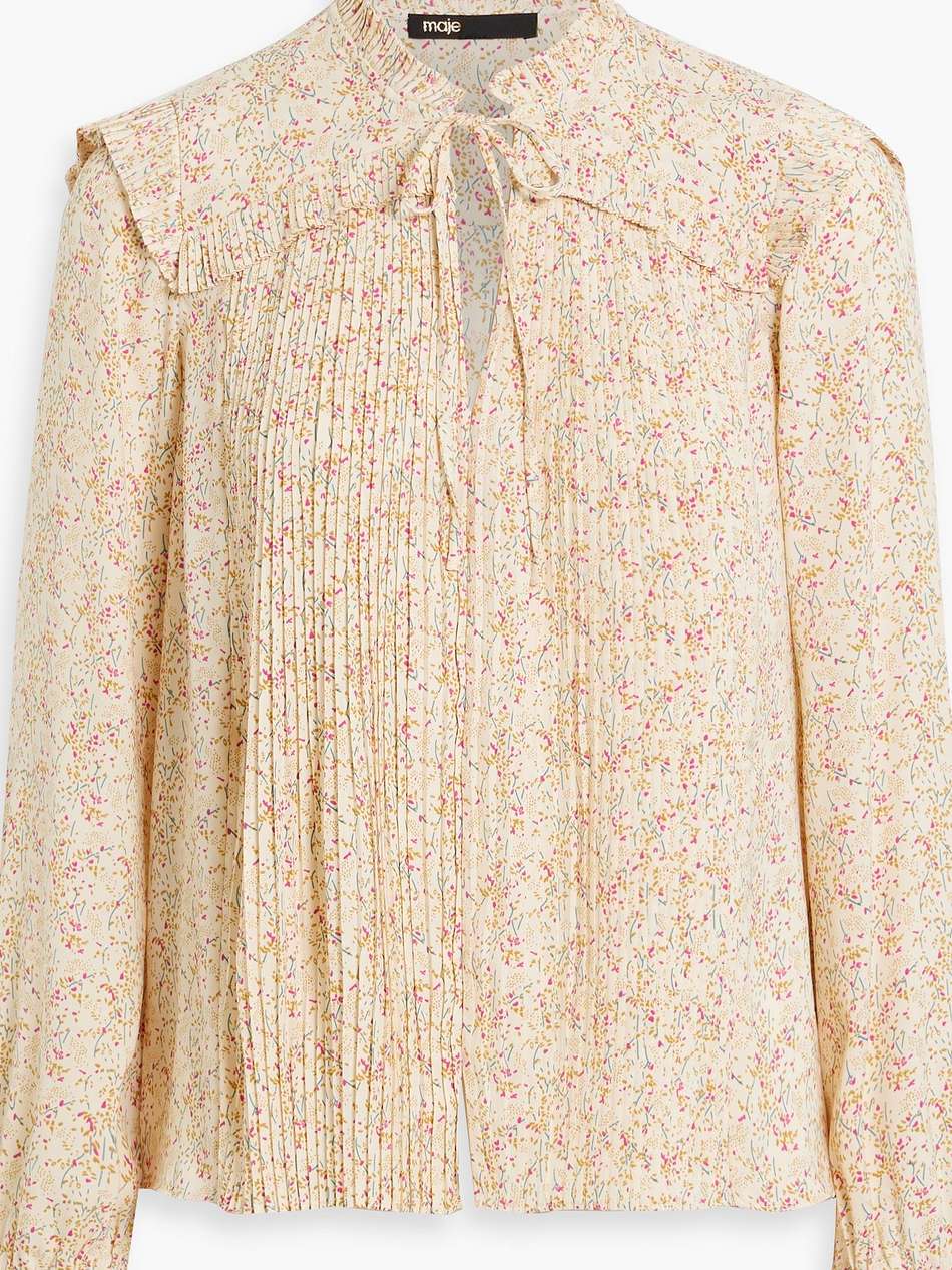 pleated floral-print satin blouse