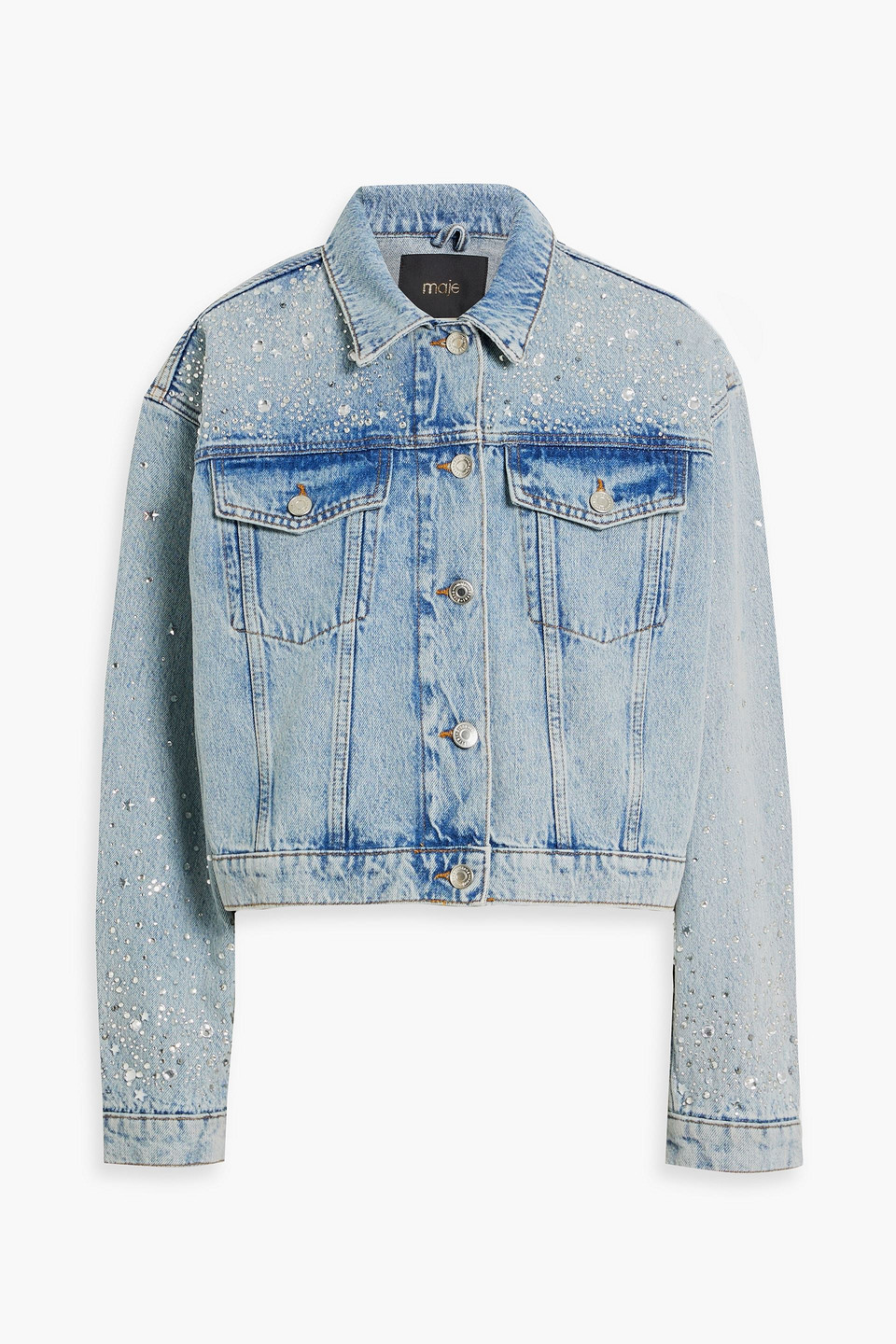 Maje Embellished Denim Jacket In Light Denim