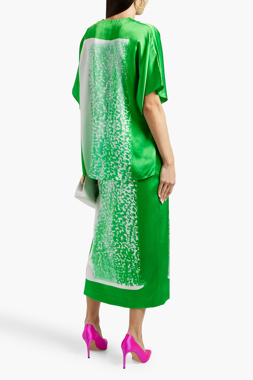  Roksanda - Versala Printed Silk-satin Top - Green - Uk 12 