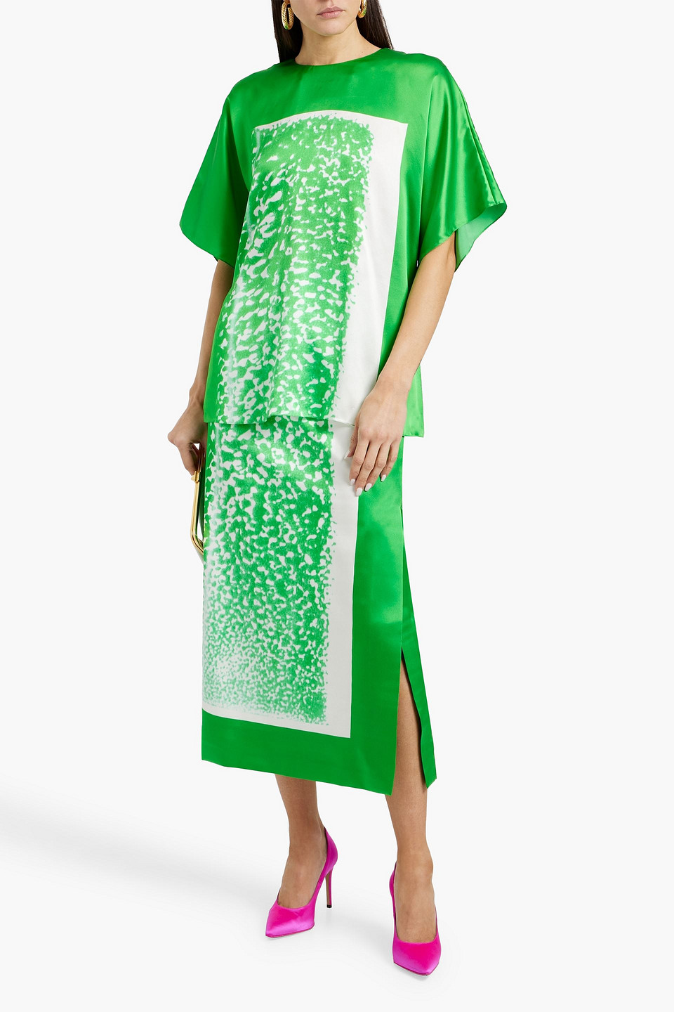  Roksanda - Versala Printed Silk-satin Top - Green - Uk 12 