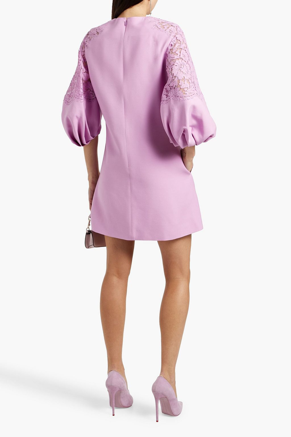 VALENTINO GARAVANI Lace-paneled wool and silk-blend crepe mini dress