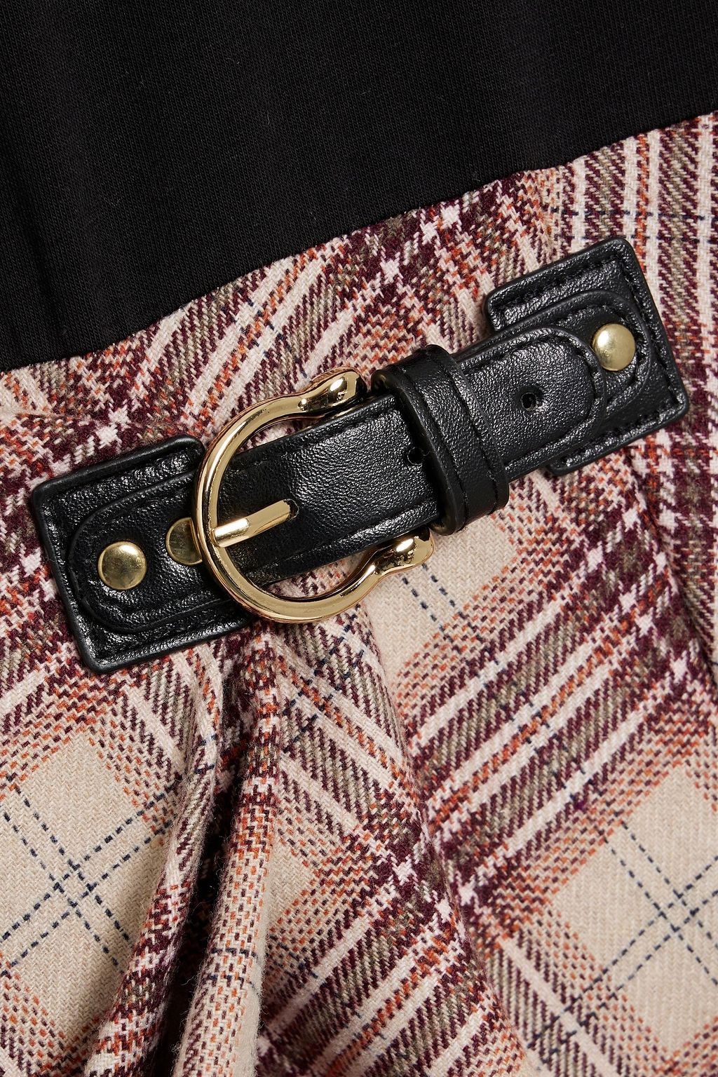 MAJE Jersey-paneled checked tweed midi dress