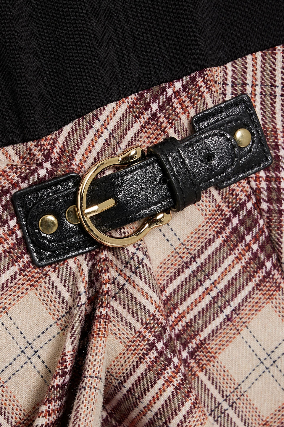 MAJE JERSEY-PANELED CHECKED TWEED MIDI DRESS