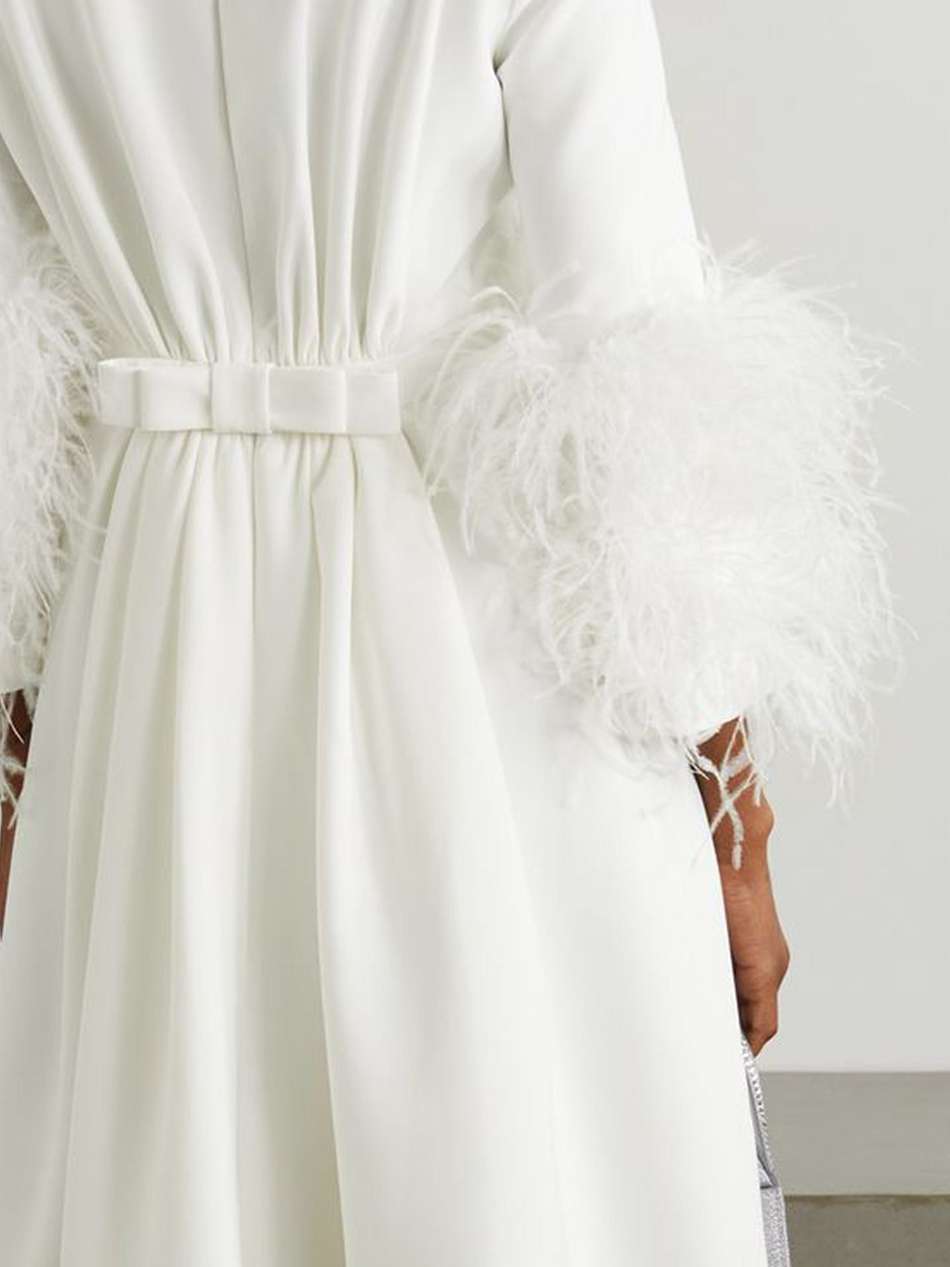 reign feather-trimmed crepe mini dress